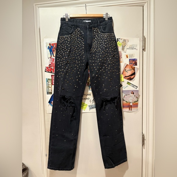 Bershka Black Studded Women Jeans - Picture 1 of 12